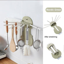 Plastic 7-in-1 Multifunction Retractable Wall-Mounted Pull-Out Hanger Rack Without Punching Hooks Up for Kitchen Bathroom